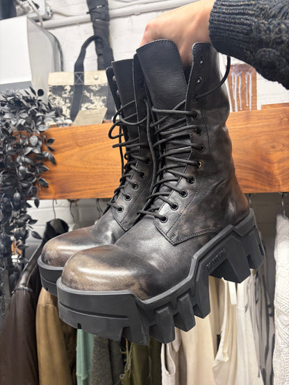 Balenciaga ‘Bulldozer’ Distressed Leather Platform Sole Combat Boots