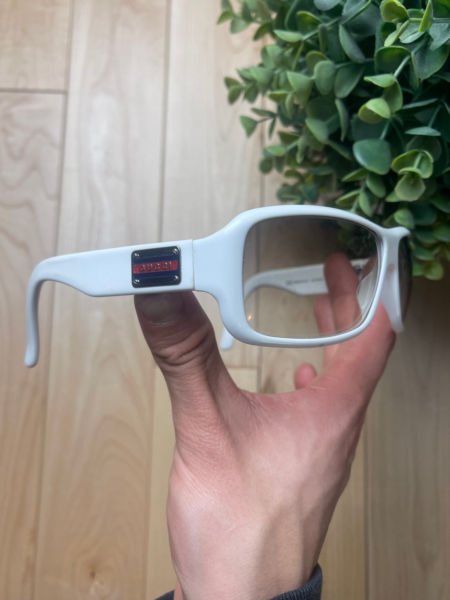 Gucci White Plate Logo Sunglasses