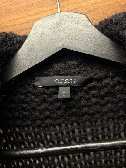 Gucci by Tom Ford Camelhair Wrap Neck Black Shawl Knit Cardigan