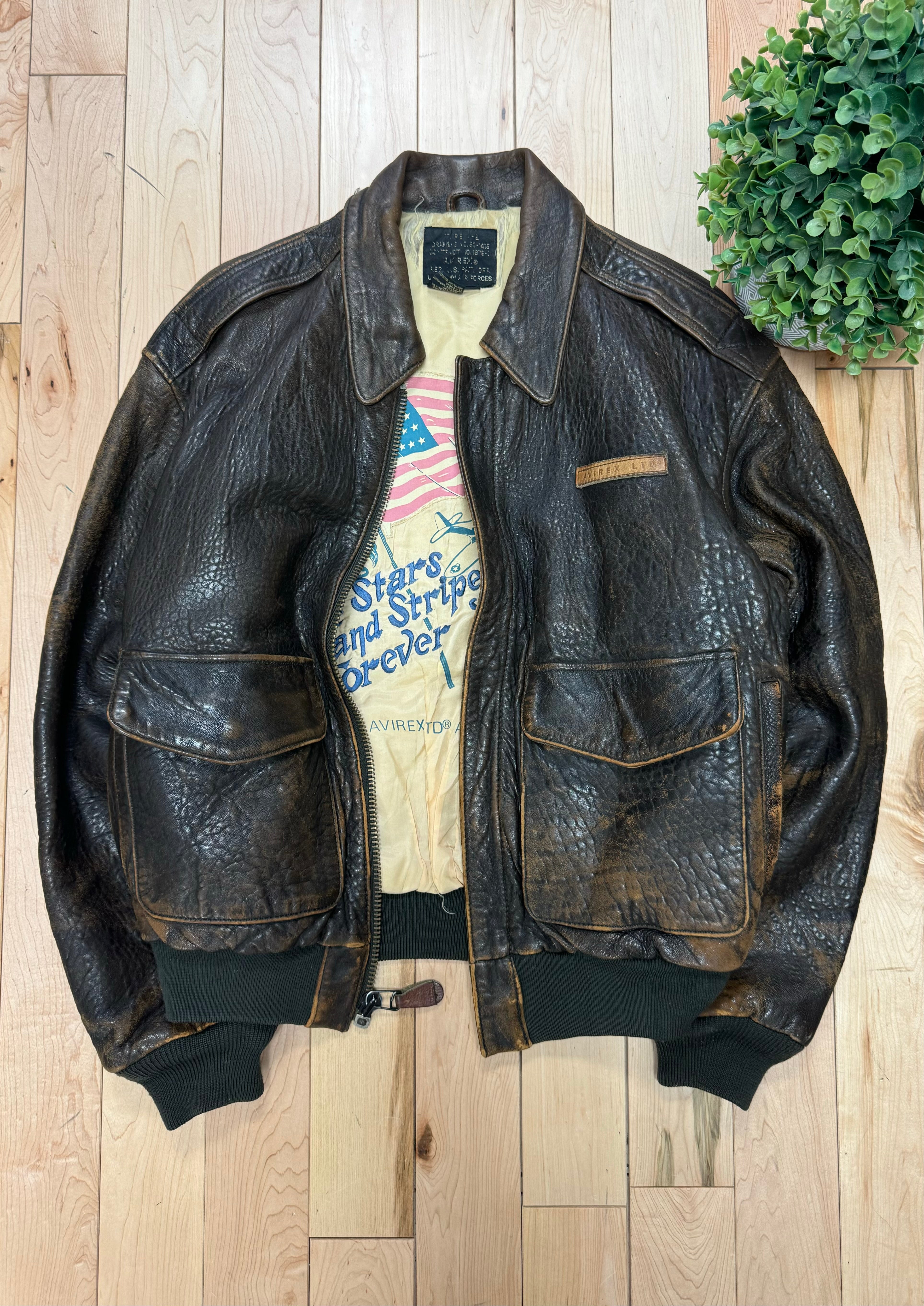 1990s Avirex 'Sweetest of Texas' Hand Painted Leather Bomber Jacket – Alex  Maxamenko