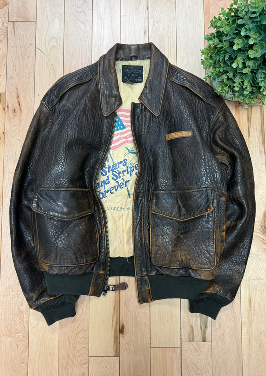 1990s Avirex ‘Sweetest of Texas’ Hand Painted Leather Bomber Jacket