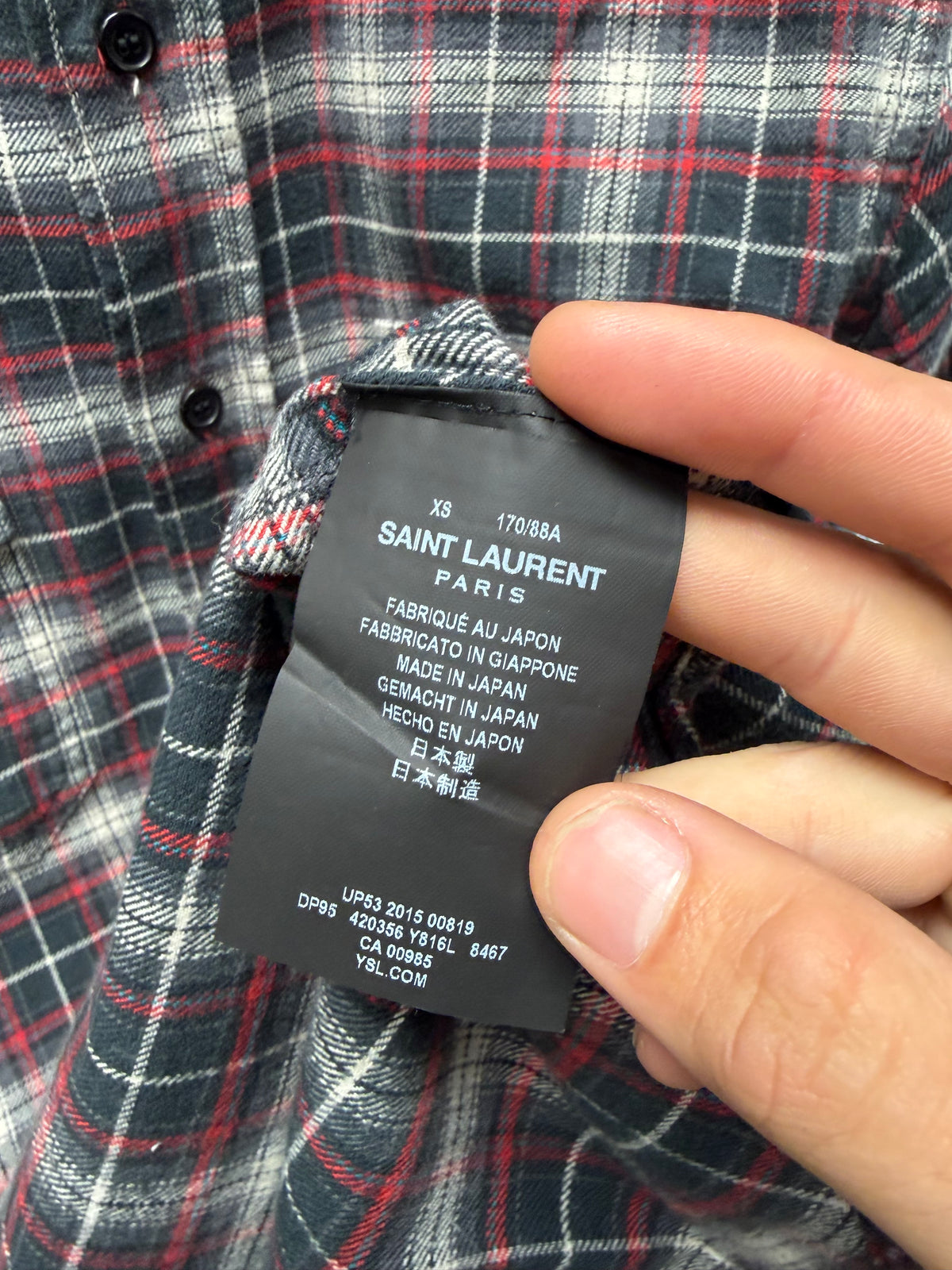 AW2015 Saint Laurent by Hedi Slimane Red/Grey Plaid Flannel Button Up Shirt