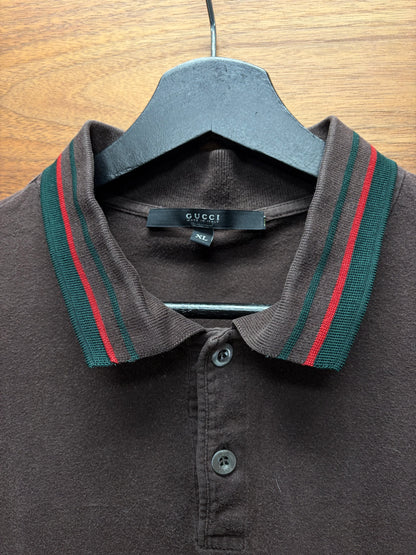 Vintage Gucci Striped Logo Brown Cotton Polo
