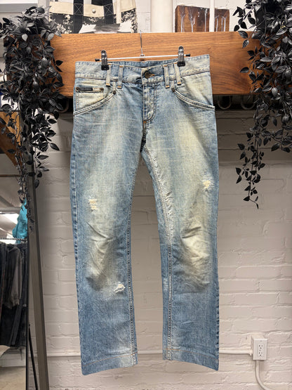 2000s Dolce & Gabbana Washed Blue ‘Metal Badge’ Bootcut Denim
