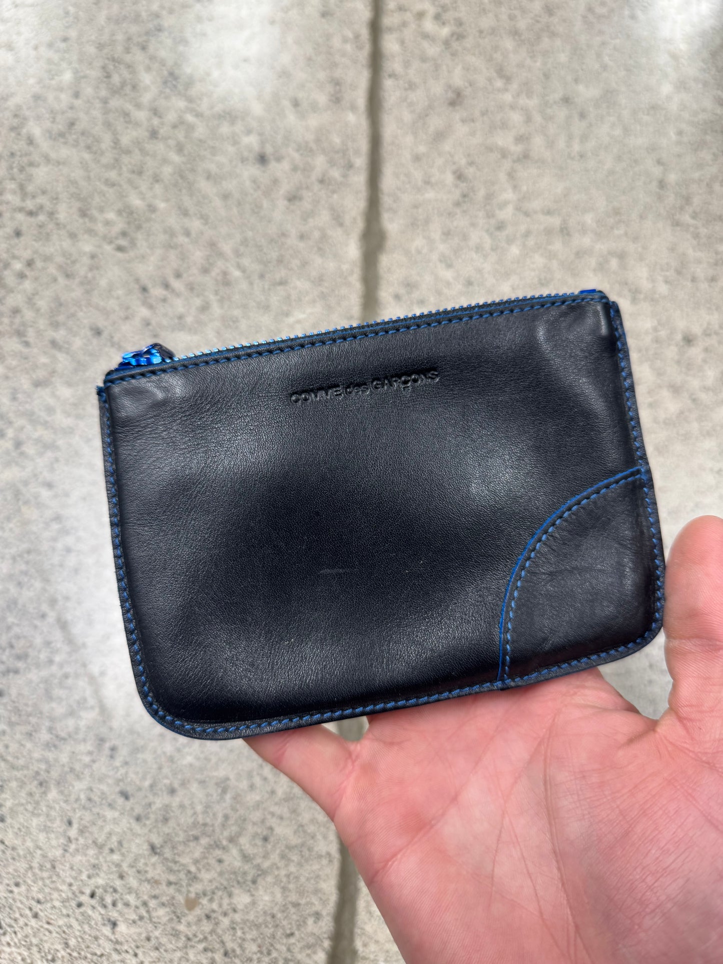 Comme Des Garçons Black/Blue Leather Zip Wallet