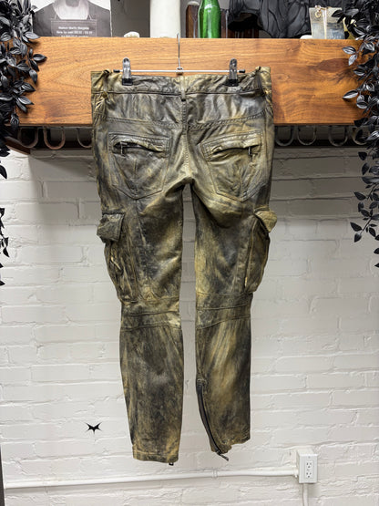 Balmain ‘Oil Spill’ Waxed Leather Biker-Knee Skinny Moto Pants