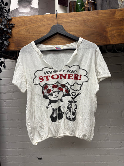 2000s Hysteric Glamour ‘Stoner’ Mushroom Caricature White Graphic T-Shirt