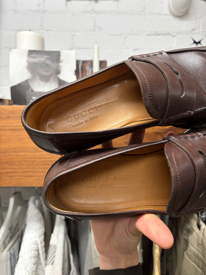 Vintage Gucci Brown Calfskin Leather ‘Penny’ Loafers