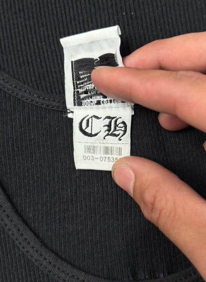 Chrome Hearts Blue Plus Cross Ribbed Black Tank Top