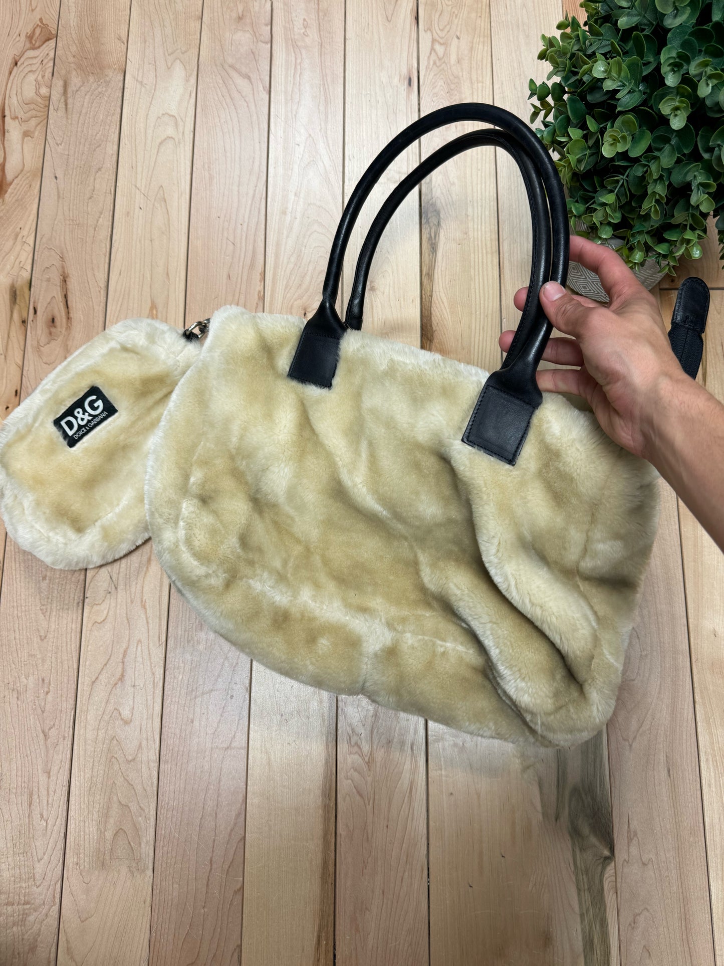 2000s Dolce & Gabbana Faux Fur Handbag + Hip Clutch