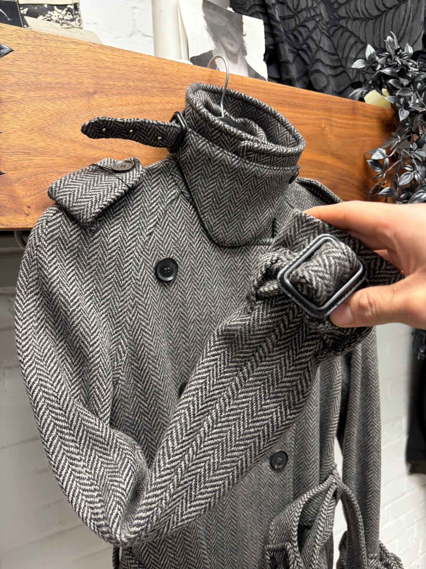2010s Gucci ‘Herringbone’ High Neck Closure Wool Trench Coat