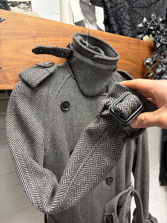 2010s Gucci ‘Herringbone’ High Neck Closure Wool Trench Coat
