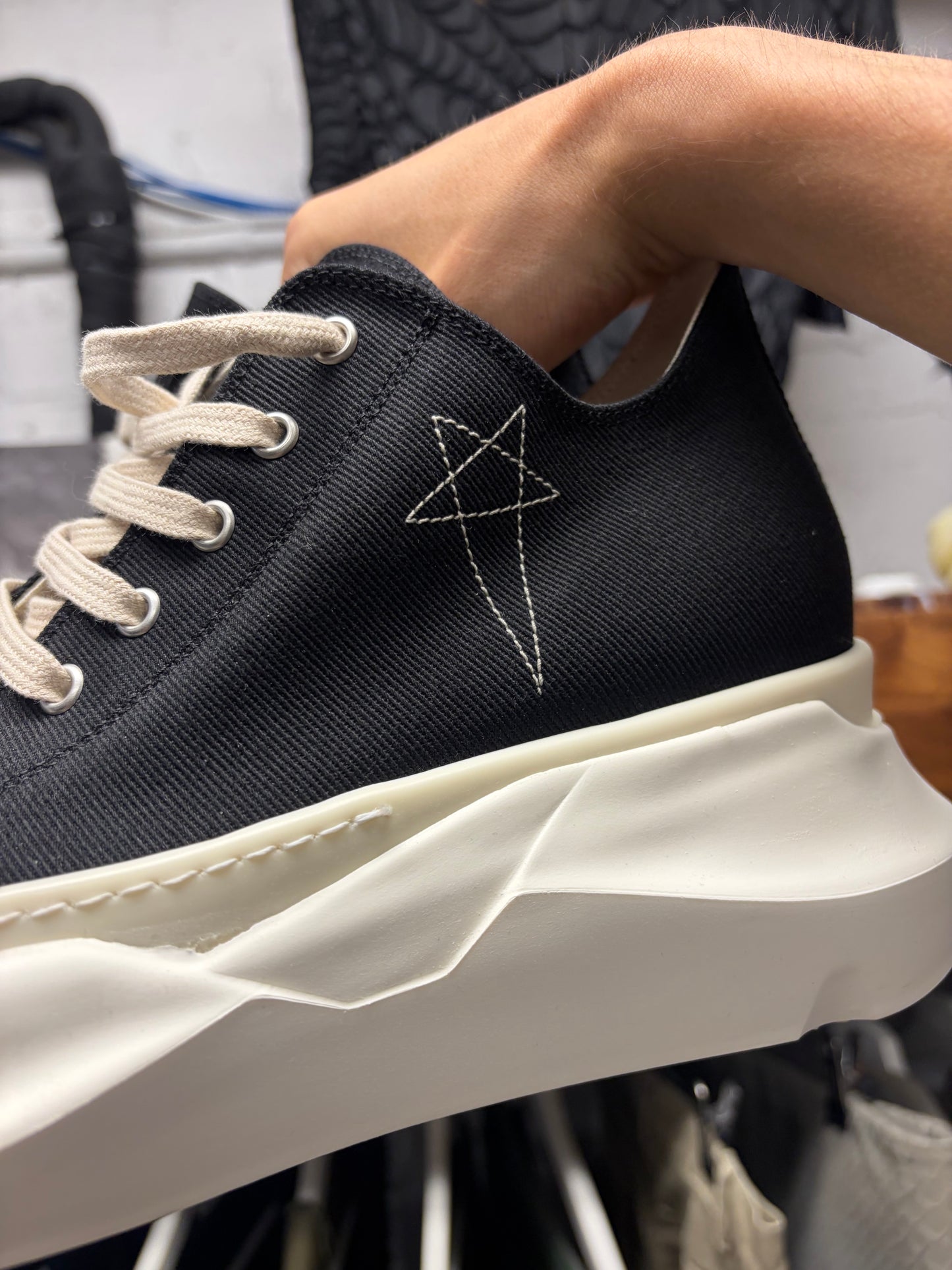 Rick Owens Black Canvas Pentagram ‘Abstact Sole’ Ramones Low Top Sneakers