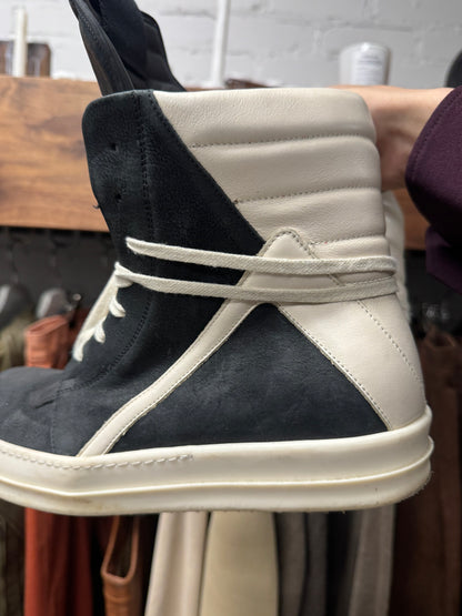 Rick Owens Black/Milk Suede ‘Geobasket’ High Top Sneakers