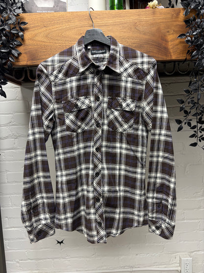 2000s Dolce & Gabbana Plaid Button Snap Cotton Shirt