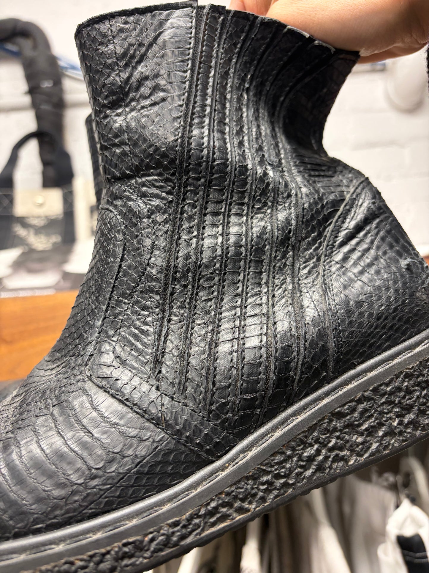 SS2009 Rick Owens ‘Strutter’ Black Python Hide Engineer Boots