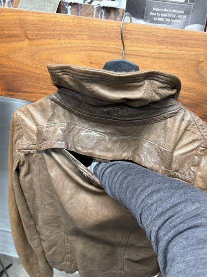 Rick Owens ‘Dust’ Brown Leather ‘Exploder’ O&M Era High Neck Jacket