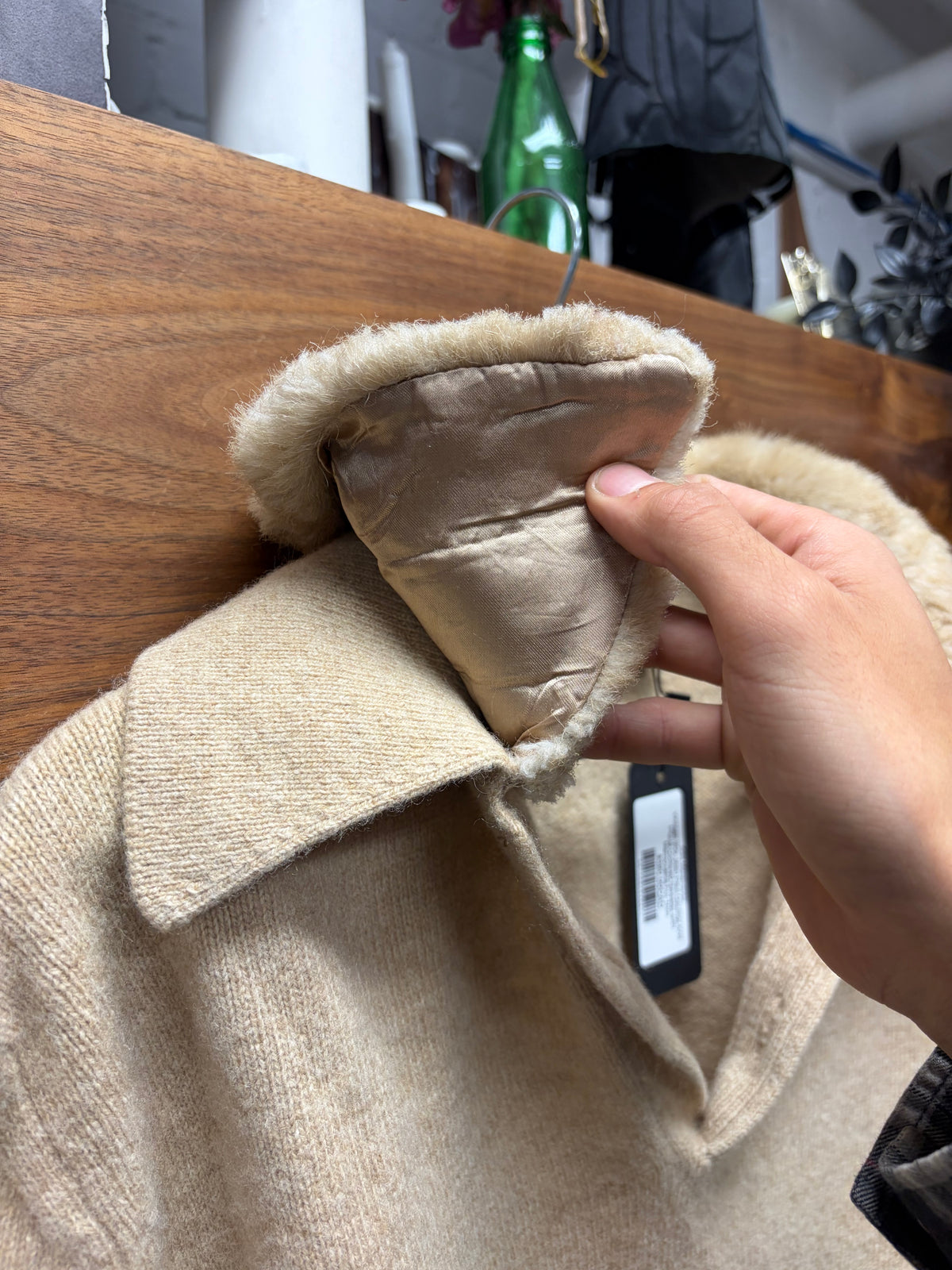 Vintage 90s Jean Paul Gaultier Knit Piqué Collared Sweater with Removable Fur Trim