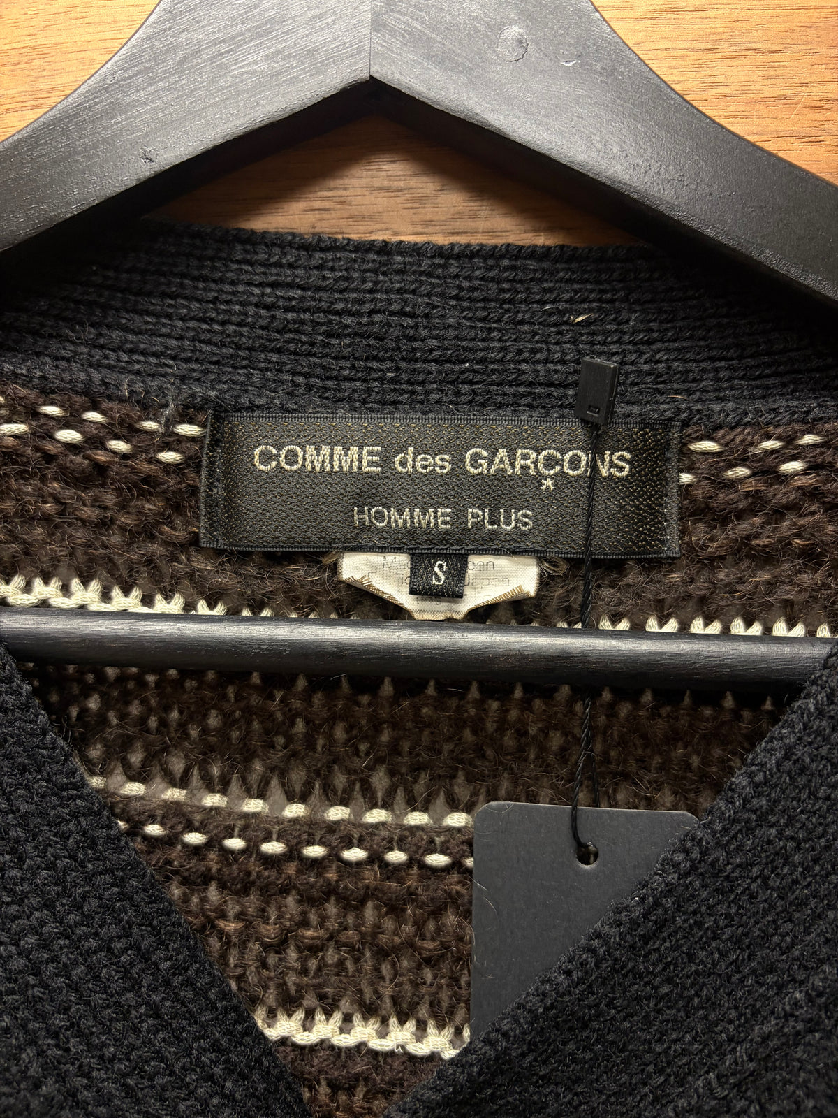 AW2011 Comme Des Garçons Homme Plus Black Knit Cardigan with Stripe Patterned Wool Sleeves