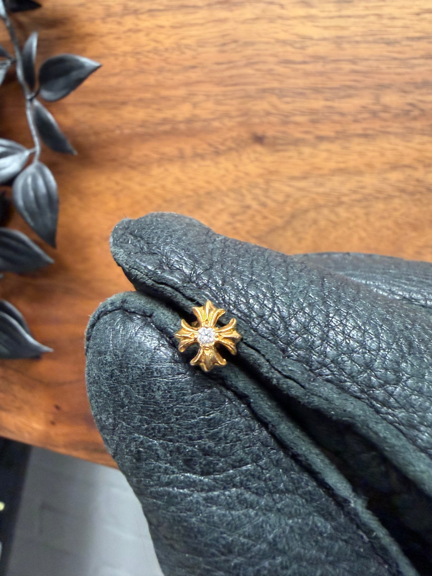 Chrome Hearts 18K Gold ‘Plus Cross Stud’ with Factory Set Diamond Earring