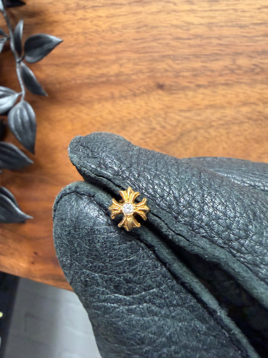Chrome Hearts 18K Gold ‘Plus Cross Stud’ with Factory Set Diamond Earring