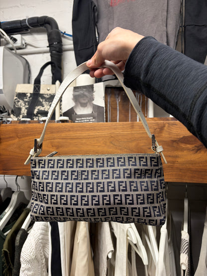 Fendi ‘Zucchino’ Canvas Monogram Baguette Bag with Leather Strap