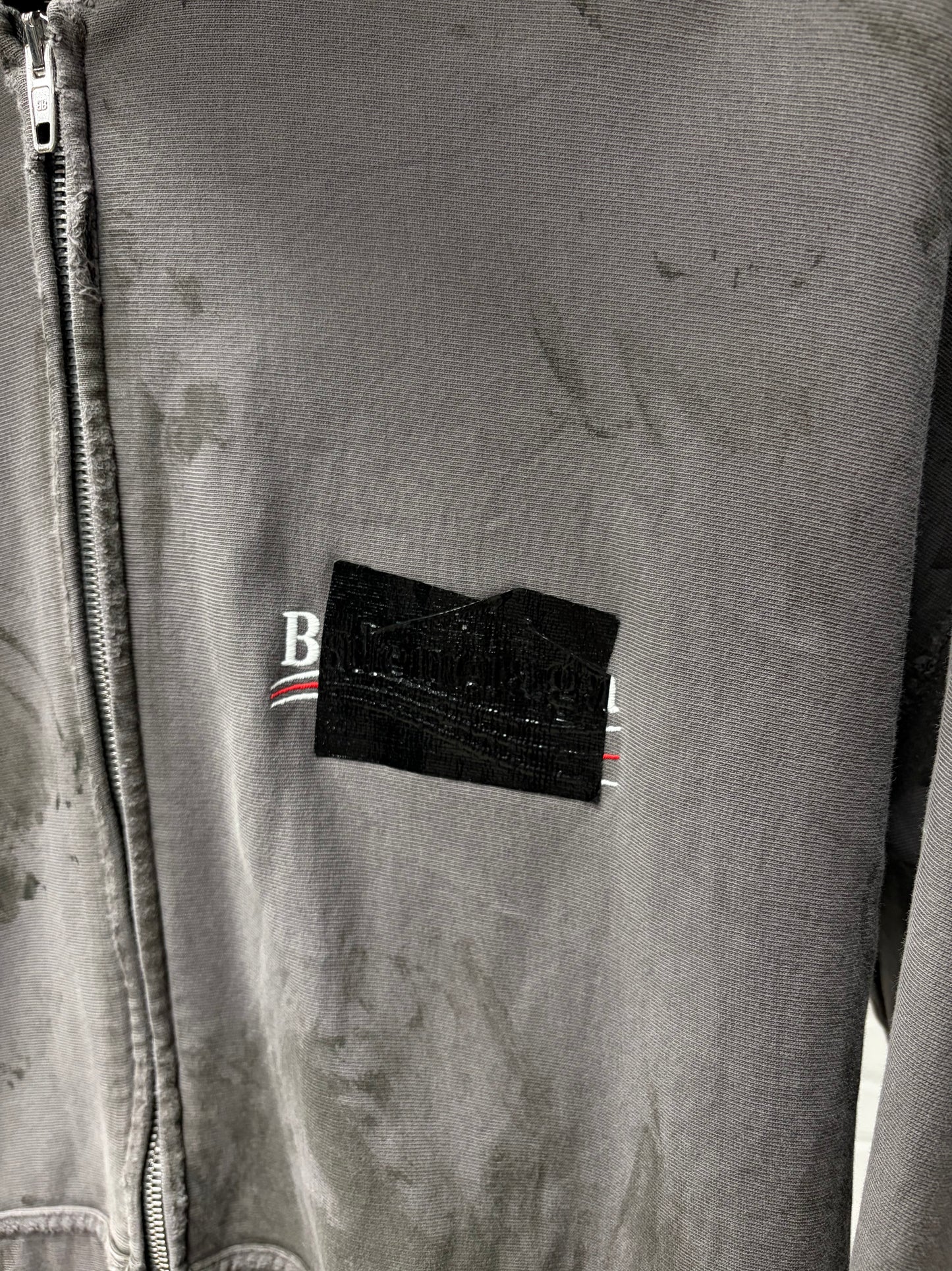 AW2023 Balenciaga Mudshow ‘Gaffer Tape’ Grey Distressed Zip-Up Hoodie