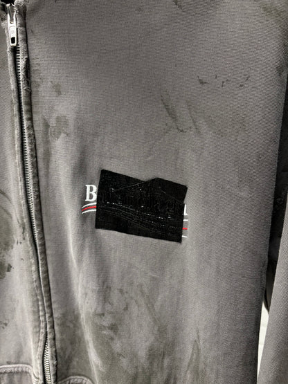 AW2023 Balenciaga Mudshow ‘Gaffer Tape’ Grey Distressed Zip-Up Hoodie