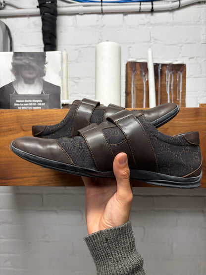 Vintage 2000s Gucci Brown Canvas/Leather Velcro Strap Sneakers