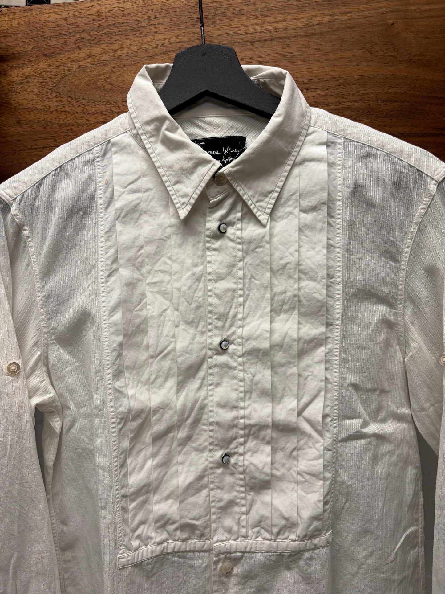 SS2007 Number (N)ine ‘About a Boy’ Pleated White Pearl Button Snap Shirt