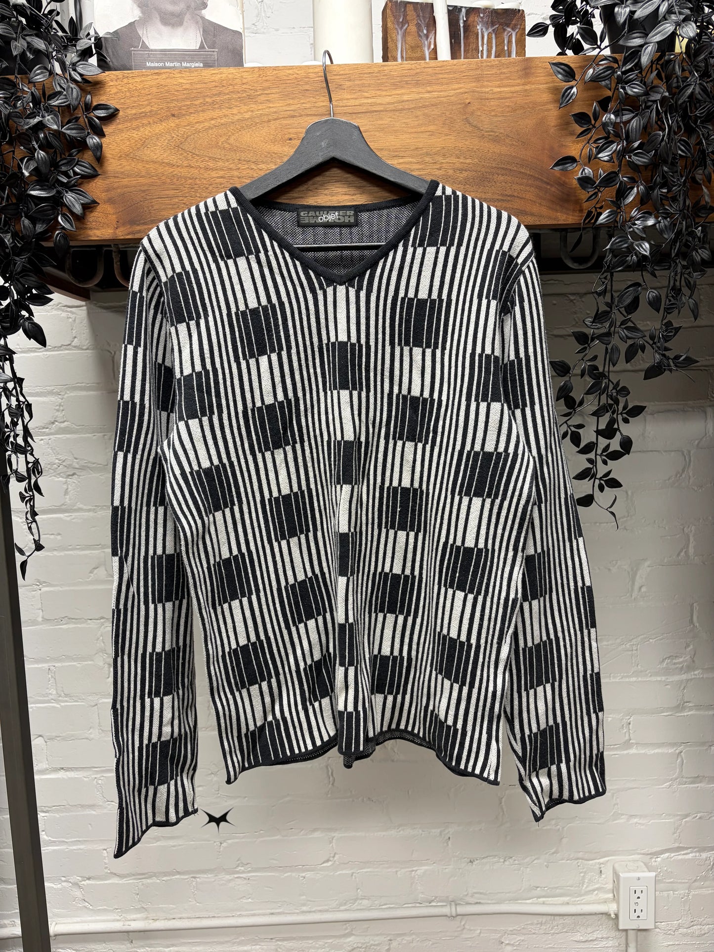 Vintage Jean Paul Gaultier ‘Objet’ Vertical Bar Patterned V-Neck Knit Sweater