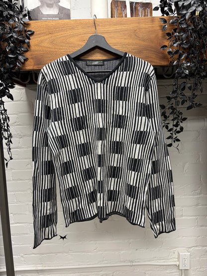 Vintage Jean Paul Gaultier ‘Objet’ Vertical Bar Patterned V-Neck Knit Sweater