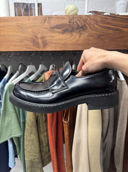 Prada ‘Spazzolato’  Platform Calfskin Leather Loafers