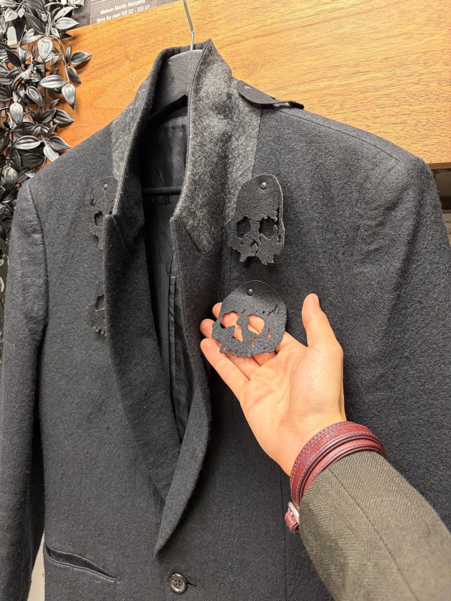 AW2005 Undercover ‘Arts n Crafts’ Laser Cut Skull Embellished Black Felted Wool Blazer