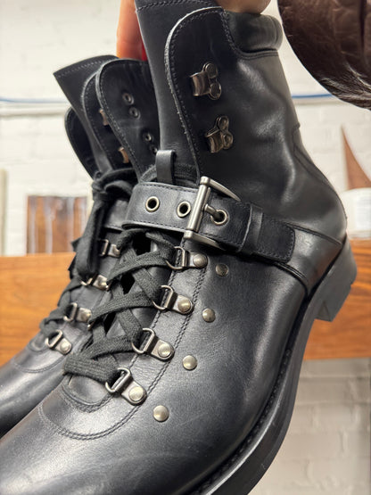 Prada Calfskin Leather ‘Hiking’ Buckle Strap Ankle Boots