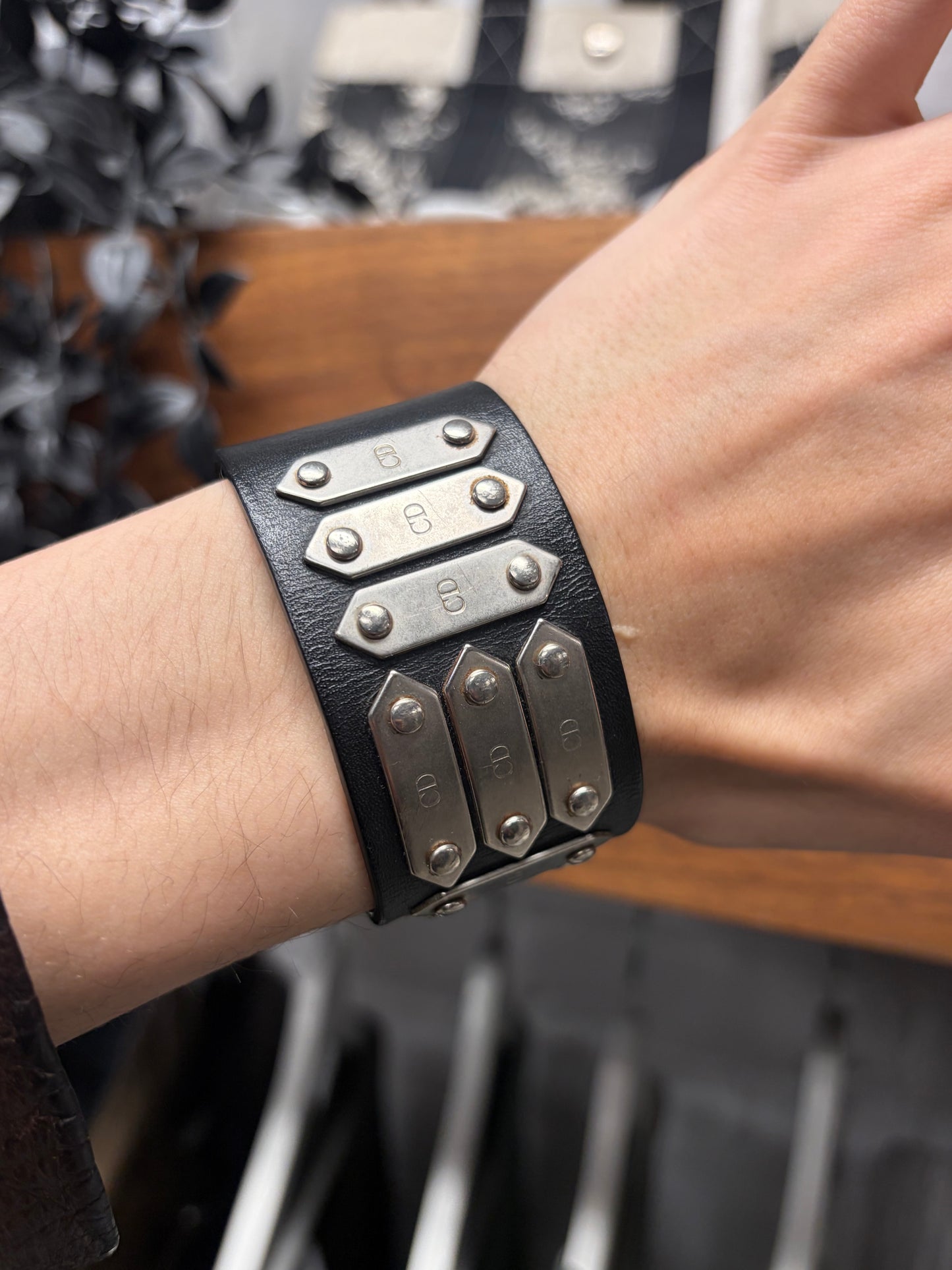 SS2004 Dior Homme by Hedi Slimane ‘Strip’ Studded Black/Silver Leather Bracelet