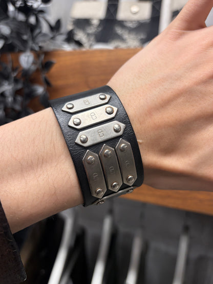 SS2004 Dior Homme by Hedi Slimane ‘Strip’ Studded Black/Silver Leather Bracelet