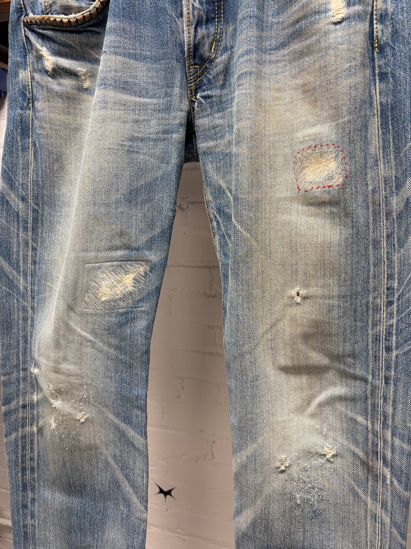 Hysteric Glamour ‘Dirt Washed’ Blue Studded Skinny Jeans