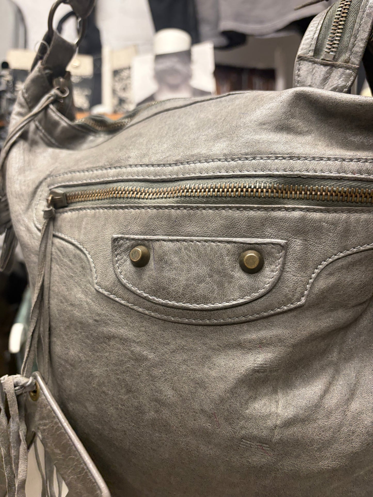 Balenciaga Taupe Brown Leather ‘Hobo’ Shoulder Bag