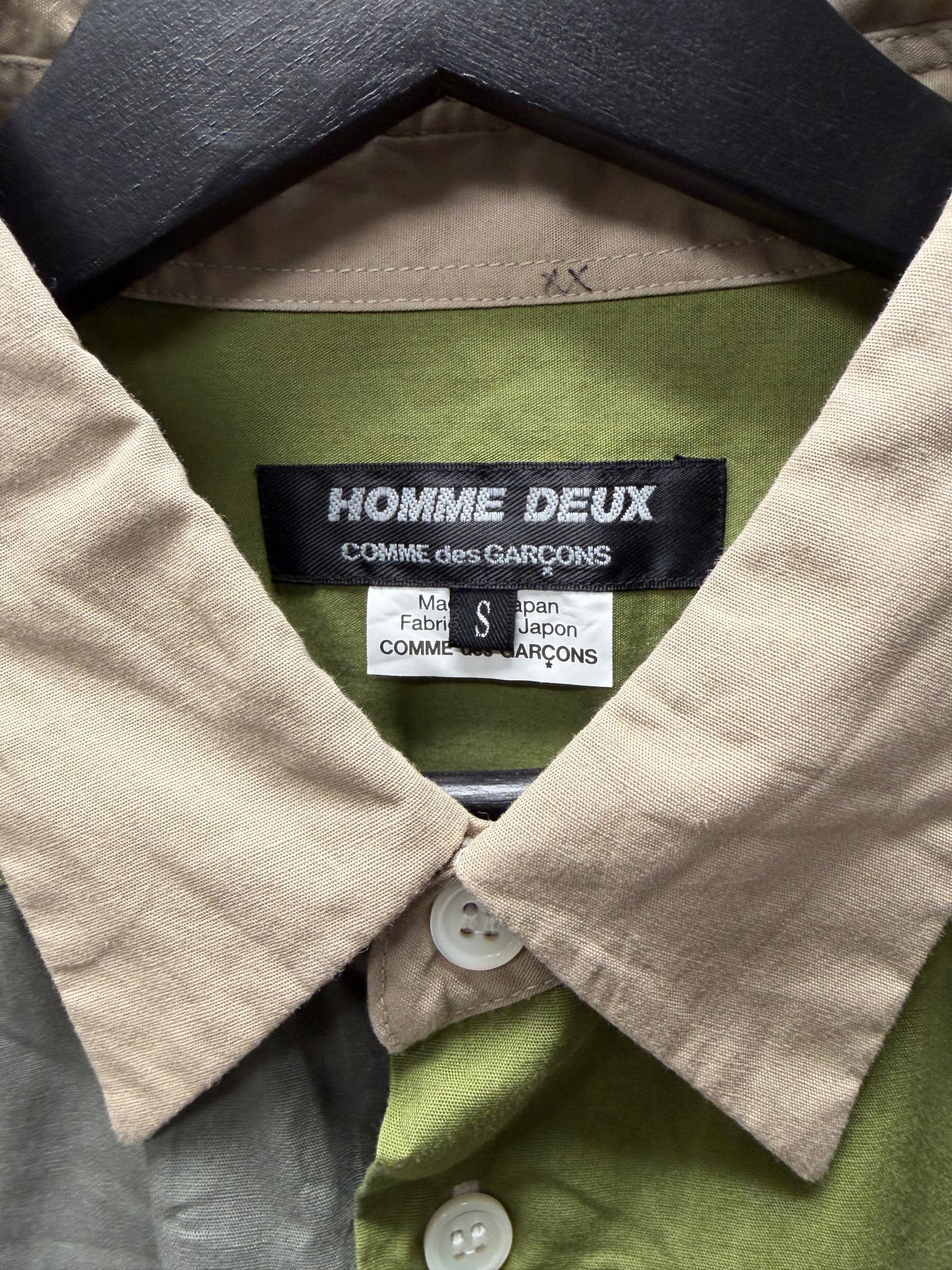 2020 Comme Des Garçons Homme Deux Colorblocked Green/Brown Button Up Shirt