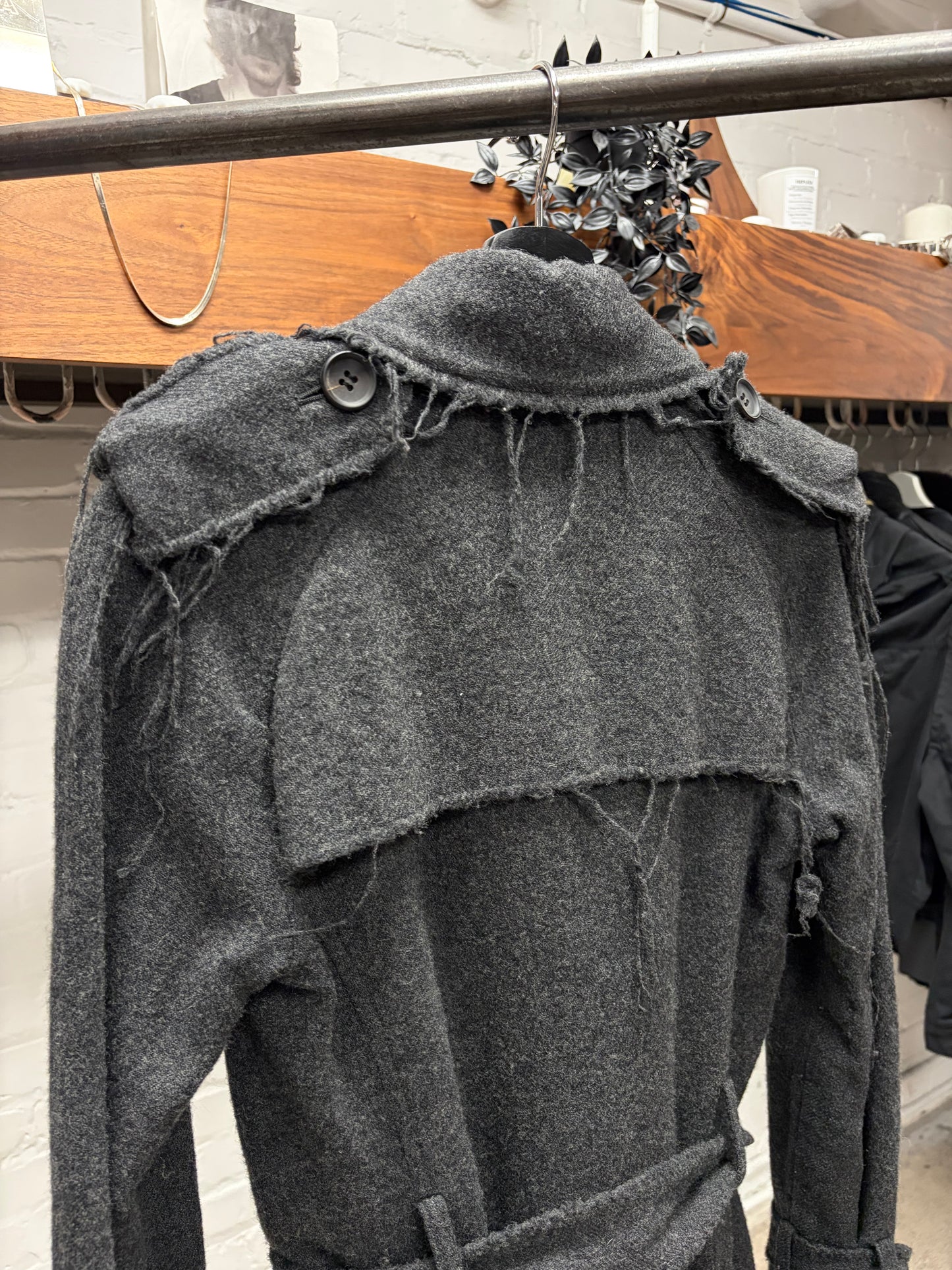 AW2003 Junya Watanabe Distressed Wool Double Breasted Trench Coat