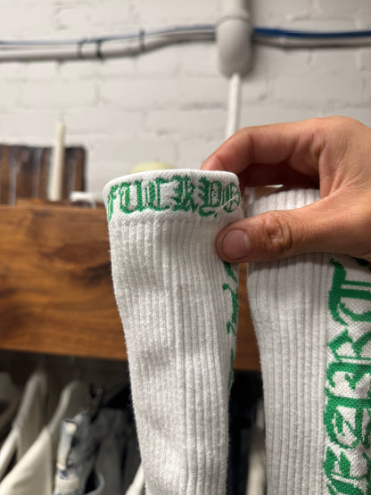 Chrome Hearts ‘Script Logo’ White/Green Ribbed Cotton Socks
