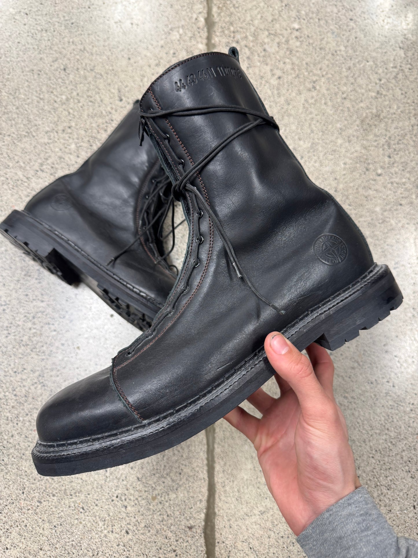 Stone Island x Diemme Black Leather Combat Boots