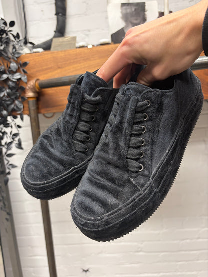 Ann Demeulemeester Black Crushed Velvet ‘Roccia’ Low Top Sneakers