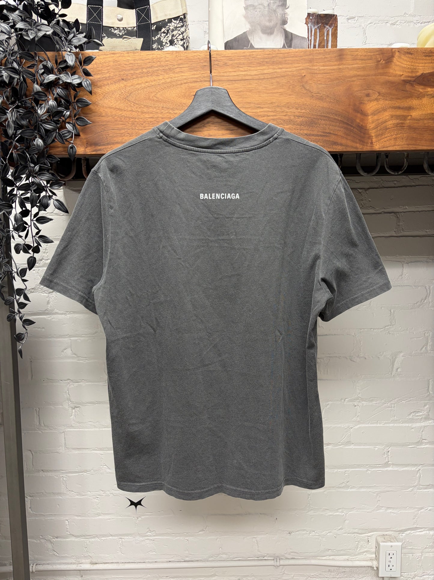 SS2017 Balenciaga ‘Paris Skyline’ Washed Black Cotton Graphic T-Shirt