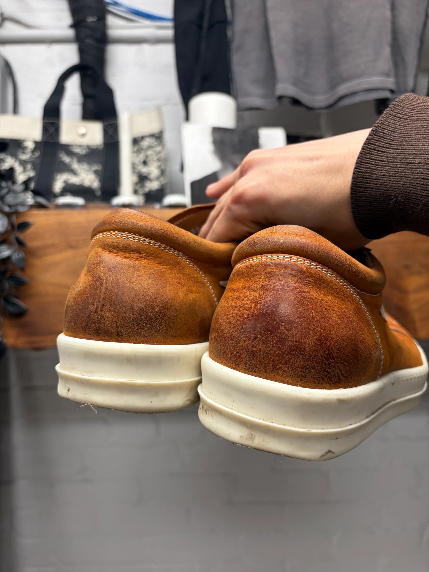 SS2024 Rick Owens ‘Vans’ Clay/Milk Leather Low Top Sneakers