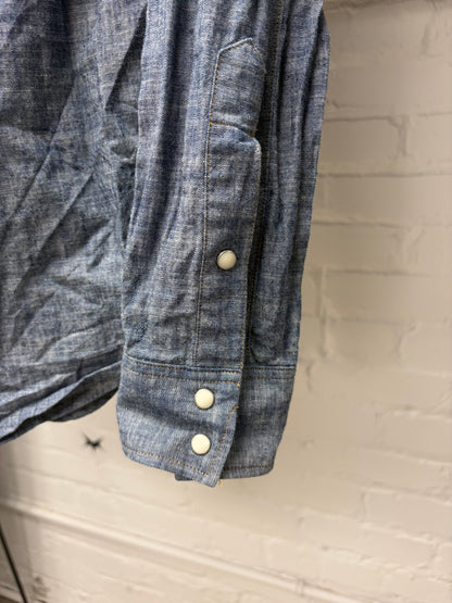 Saint Laurent Pearl Button Snap Blue Denim Shirt