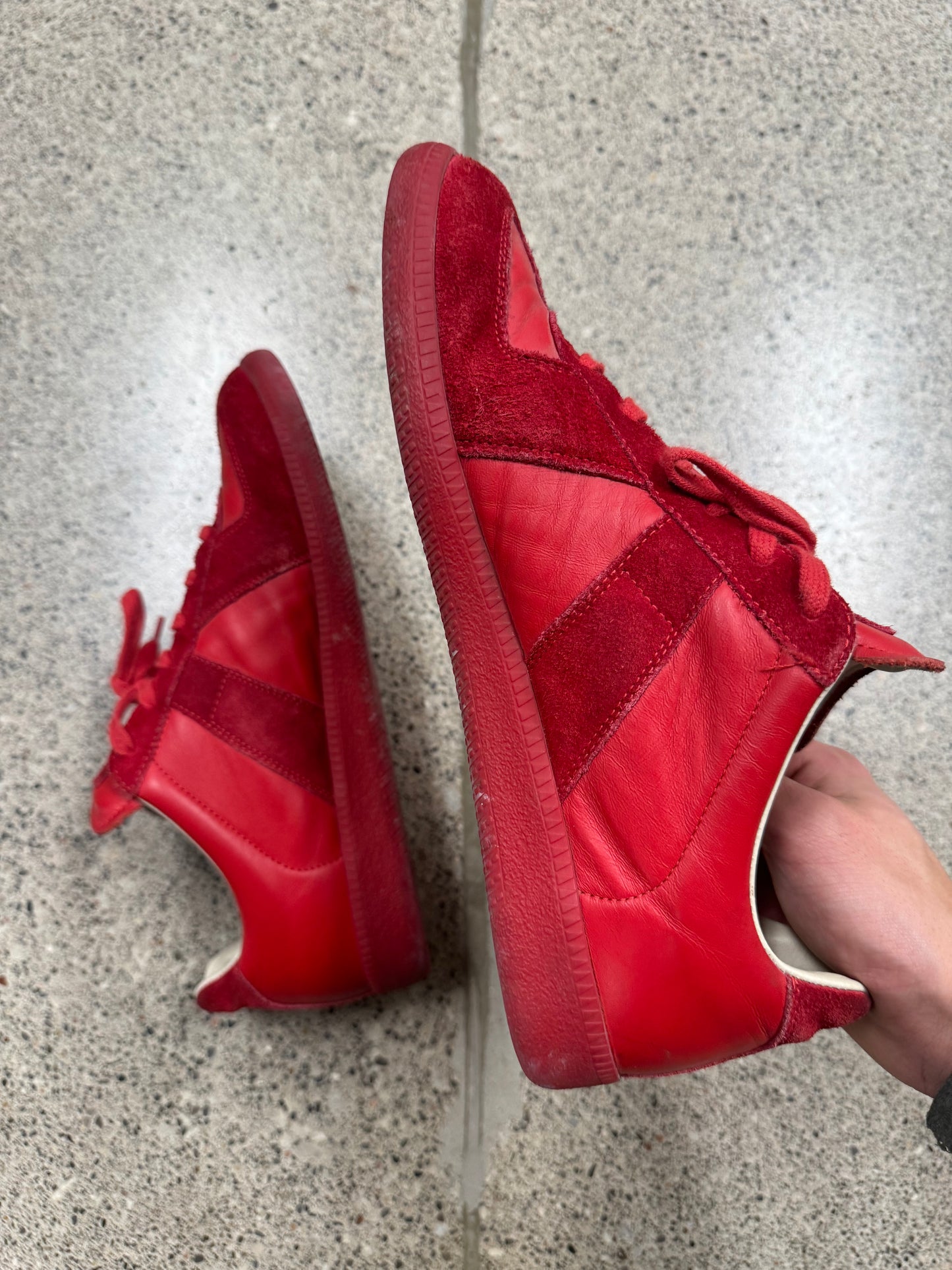 Maison Margiela ‘G.A.T.’ Red Suede Low Top Sneakers