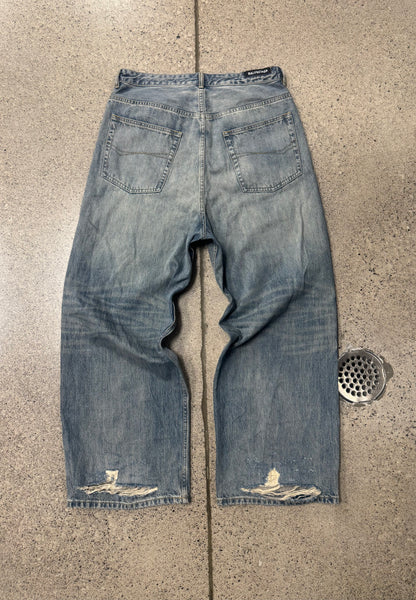 2023 Balenciaga ‘Drawstring’ Light Wash Blue Wide Leg Denim