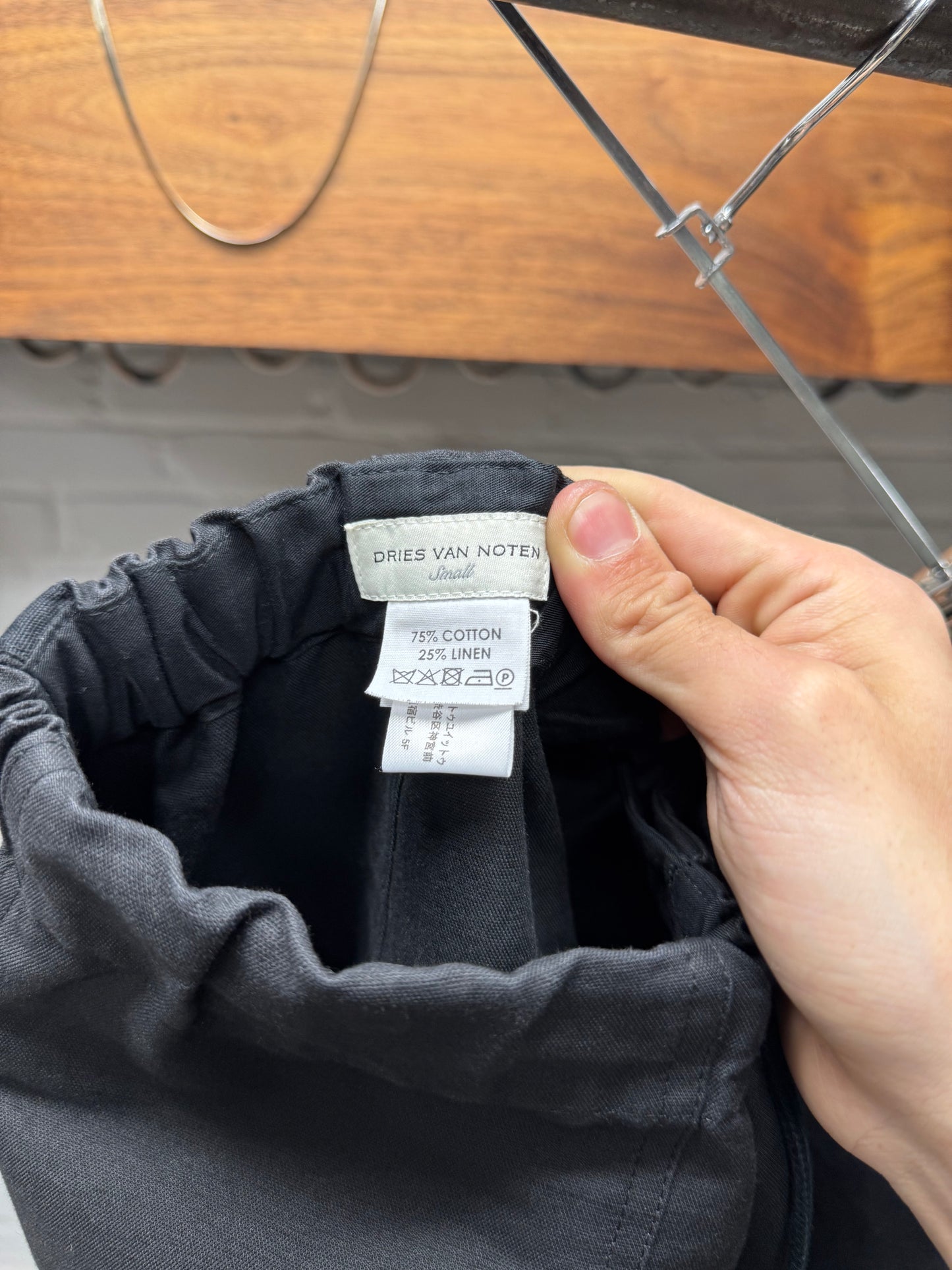 Dries Van Noten Wide Leg Black ‘Button Fly’ Drawstring Trousers